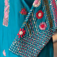 HAND EMBROIDERED STRAIGHT SUIT SET - Rama green - 40