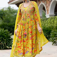 3 Piece Floral Jacket Suit - Lemon Yellow - 38