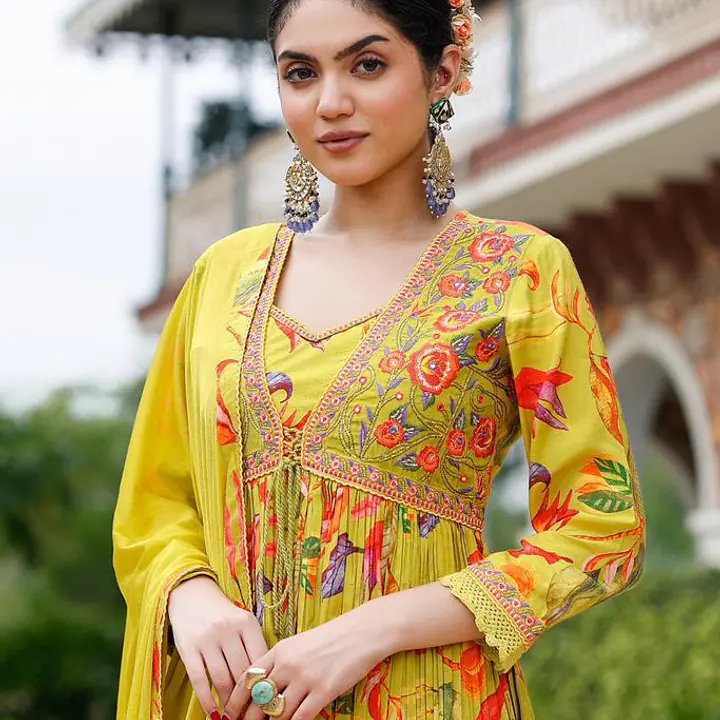 3 Piece Floral Jacket Suit - Lemon Yellow - 42
