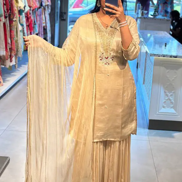Pure Gajji Silk Sharara Set - CREAM - 38