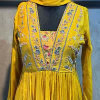 Pure Chinon Handwork Plazo Set - Mustard - 38