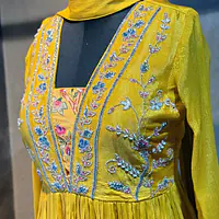 Pure Chinon Handwork Plazo Set - Mustard - 42