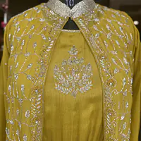 Pure Chinon Gown With Shurg - Yellow - 40