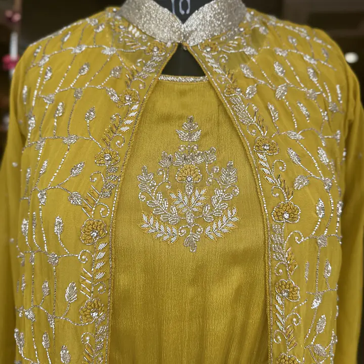 Pure Chinon Gown With Shurg - Yellow - 40