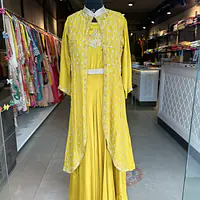 Pure Chinon Gown With Shurg - Yellow - 44