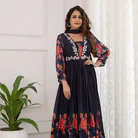 Pure Chinon Anarkali Suit - Black - 42