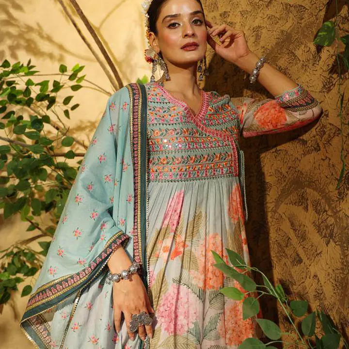 Printed Sharara Set - Gray - 38