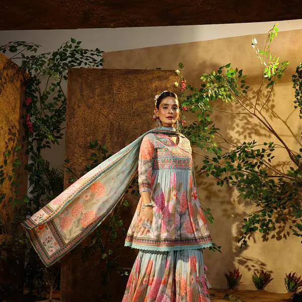 Printed Sharara Set - Gray - 42