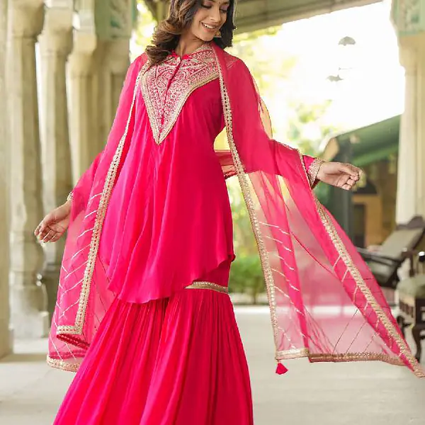 Muslin Shrara Handwork Set - Rani - 44