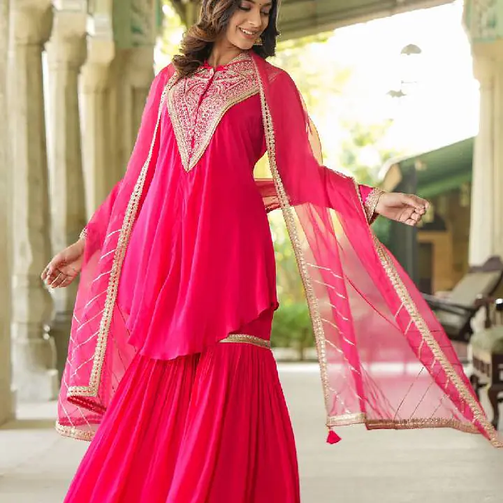 Muslin Shrara Handwork Set - Rani - 44