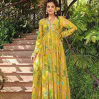 Long Handwork Gown - Lemon Yellow - 38