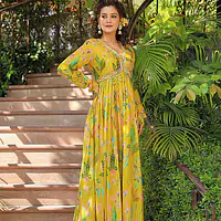 Long Handwork Gown - Lemon Yellow - 42