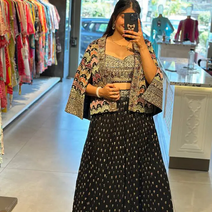 Indo-Fusion Lehnga Set - Black - 42