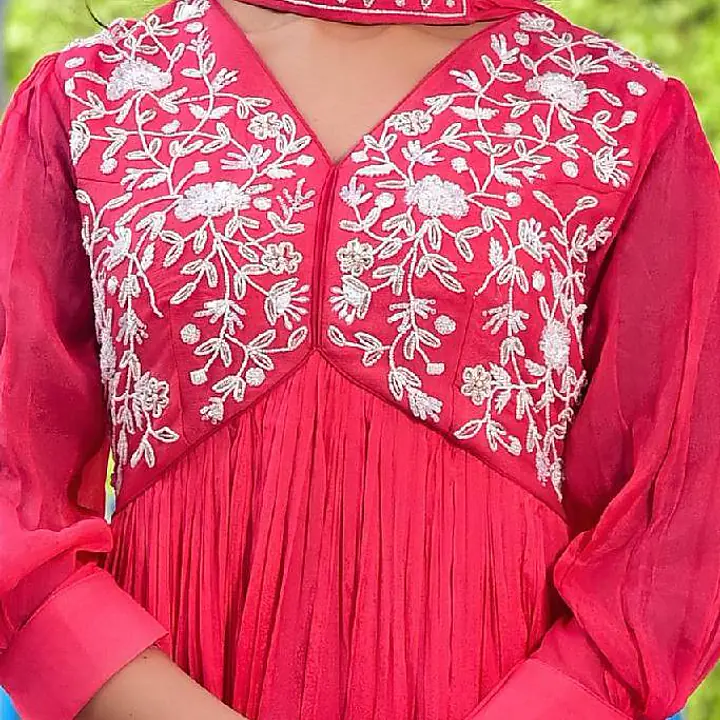 Handwork Long Gown Set - Pink - 38