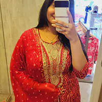 Handwork Bhandhej Shrara Suit - Red - 40
