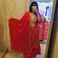 Handwork Bhandhej Shrara Suit