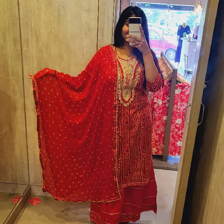 Handwork Bhandhej Shrara Suit